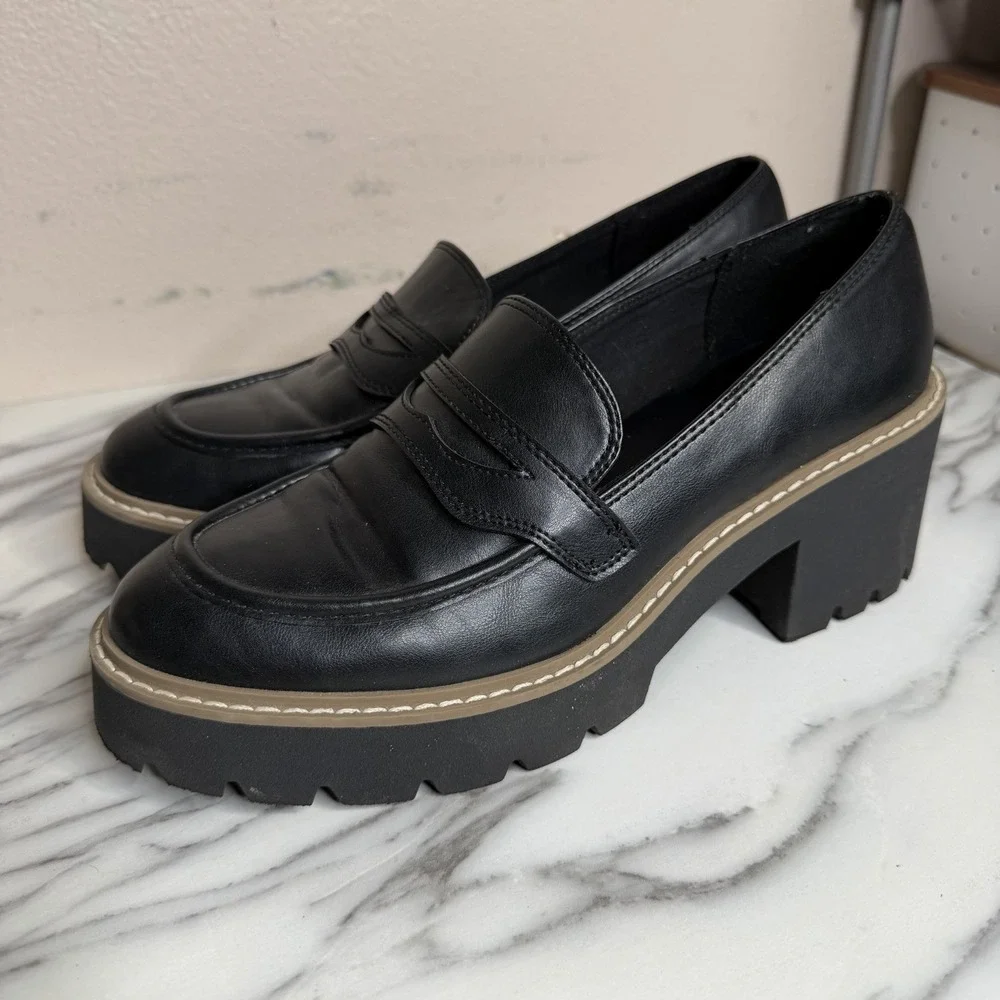 Dolce Vita Tammy Black Platform Loafers Women 9 Lug Sole Chunky Heel Y2K Gothic